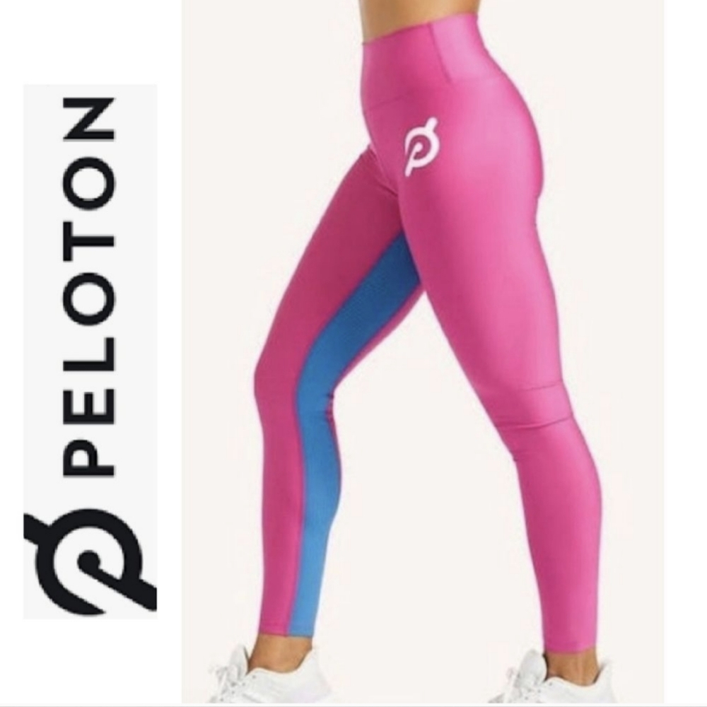 PELOTON Hot Pink Blue Show Up Rib Leggings SIZE XL
